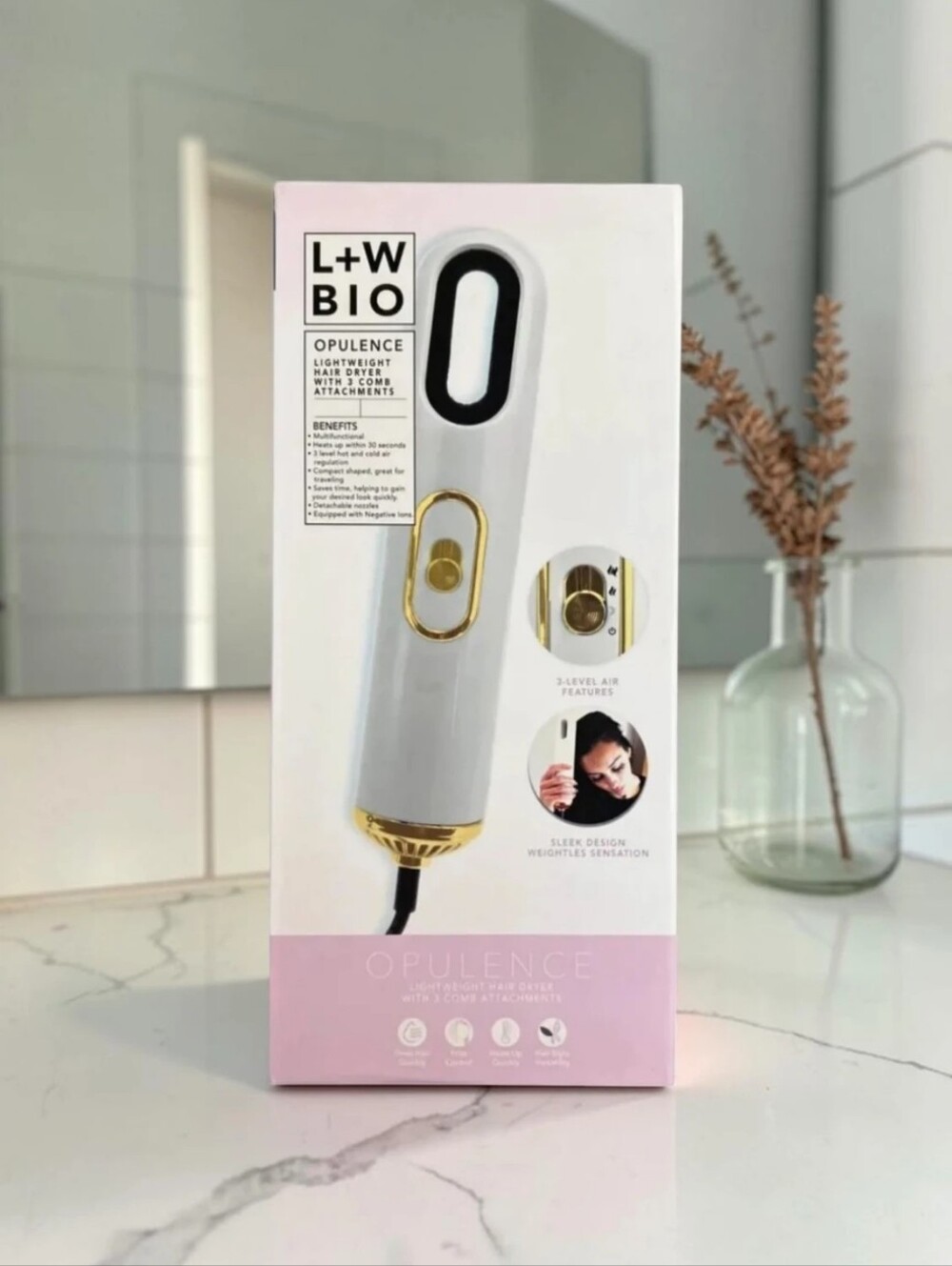🆕️ Luxe & Willow BIO Opulence White Lightweight Ionic Hair Dryer Travel